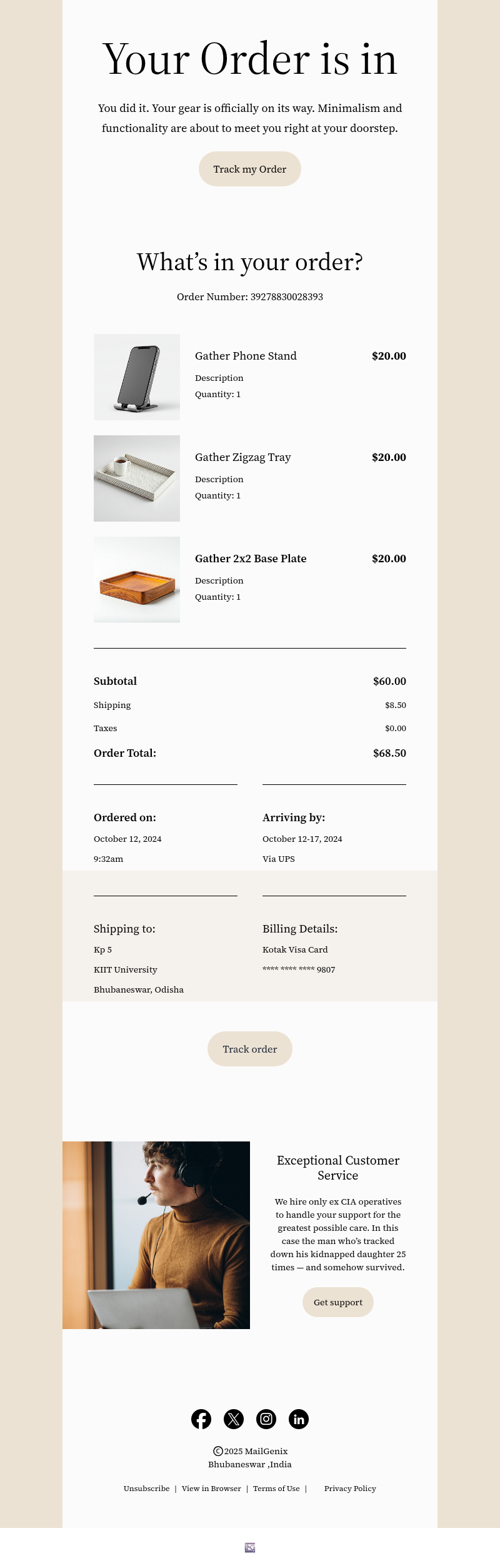 Order Confirmation Email